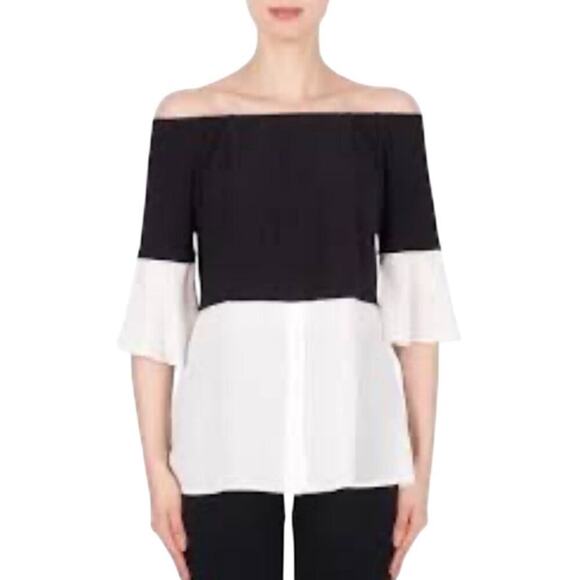 Joseph Ribkoff Women's Navy And White Off The Shoulder Top Size 12. NEW - Picture 1 of 8